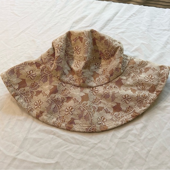 Nazareno Gabrielli Lace Wide Brim Bucket Hat Italy RARE OOAK nude tan beige main image 4